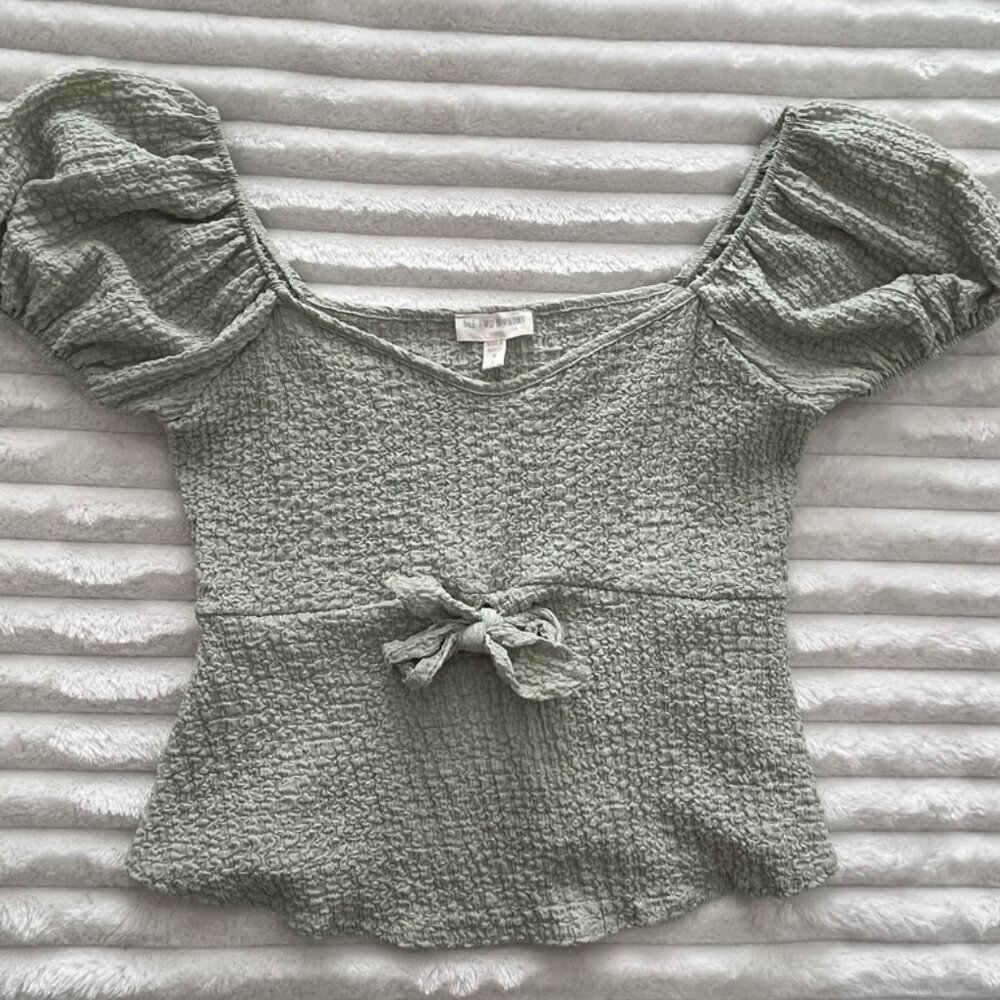 Cottagecore Sage Green Smocked Puff Sleeve with bow